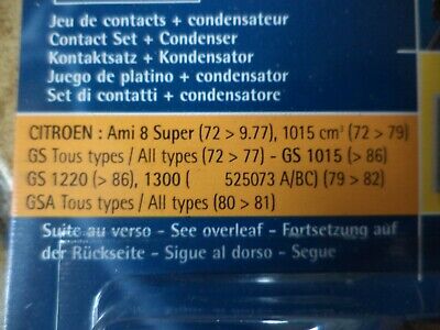 n°6ce70 jeu contacts condensateur citroen ami gs gsa dks024 neuf DPA86