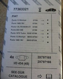 n°vt171 jeu plaquette av fiat punto 77363321 neuf DPA86