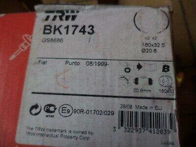 n°7ce46 kit frein arriere fiat punto lancia Y bk1743 trw neuf DPA86