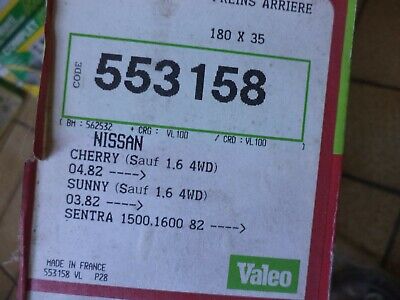 n°gd604 kit frein nissan cherry sunny 553158 valeo neuf DPA86