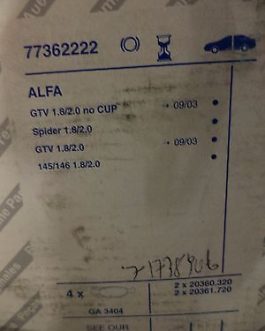 n°w56 jeu plaquette avant alfa 145 146 gtv spider 77362222 neuve DPA86