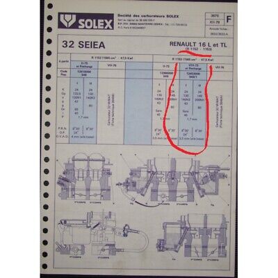 carburateur solex 32SEIEA  renault R16 12453 neuf n°8ce96 DPA86