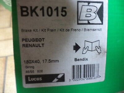 n°gd575 kit frein peugeot 309 renault r11 bk1015 lucas neuf DPA86