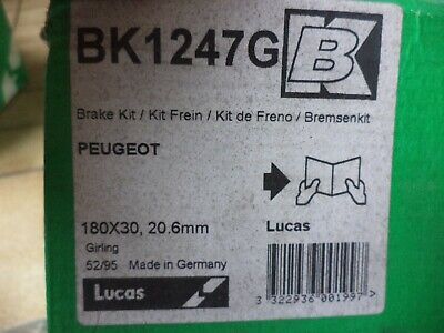 n°gd572 kit frein peugeot 306 bk1247g lucas neuf DPA86