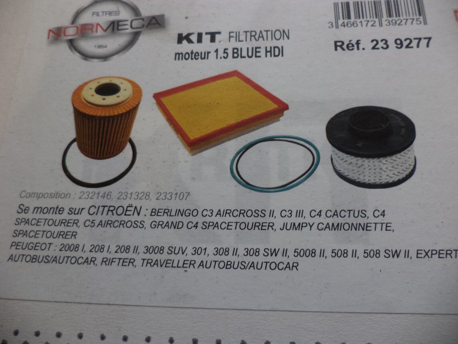 n°pb120 kit filtration 1.5 blue hdi c3 c4 cactus 208 2008 3008 2399277 DPA86