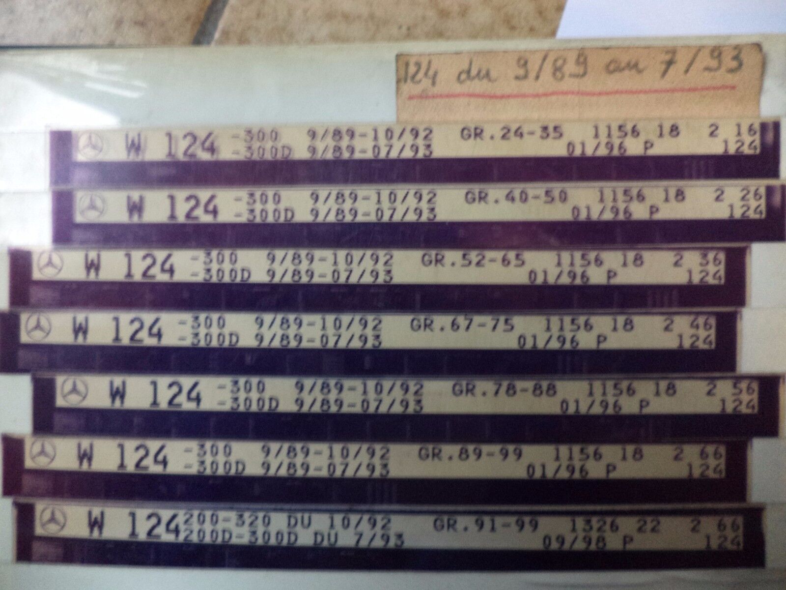 n°e601 lot 6 microfiche mercedes c124 a partir du 9/1989 DPA86