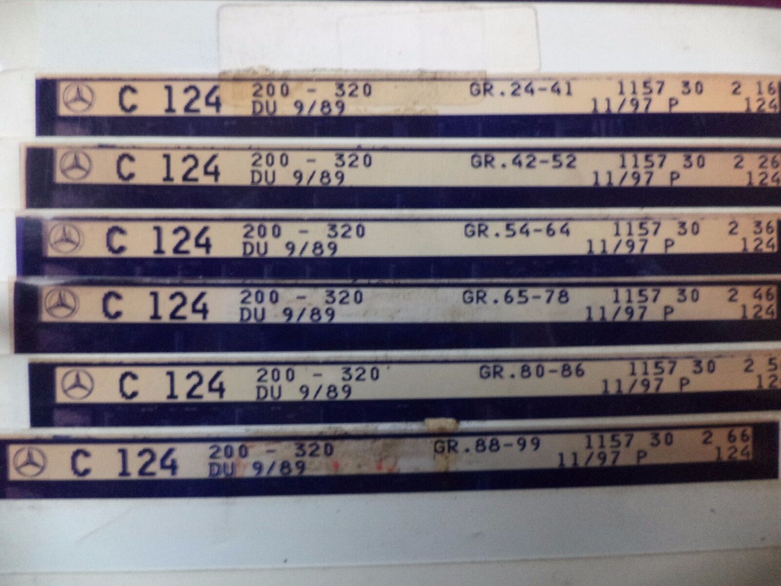 n°e597 lot 6 microfiche mercedes w124 200 300 jusqu&rsquo;a 1989 DPA86