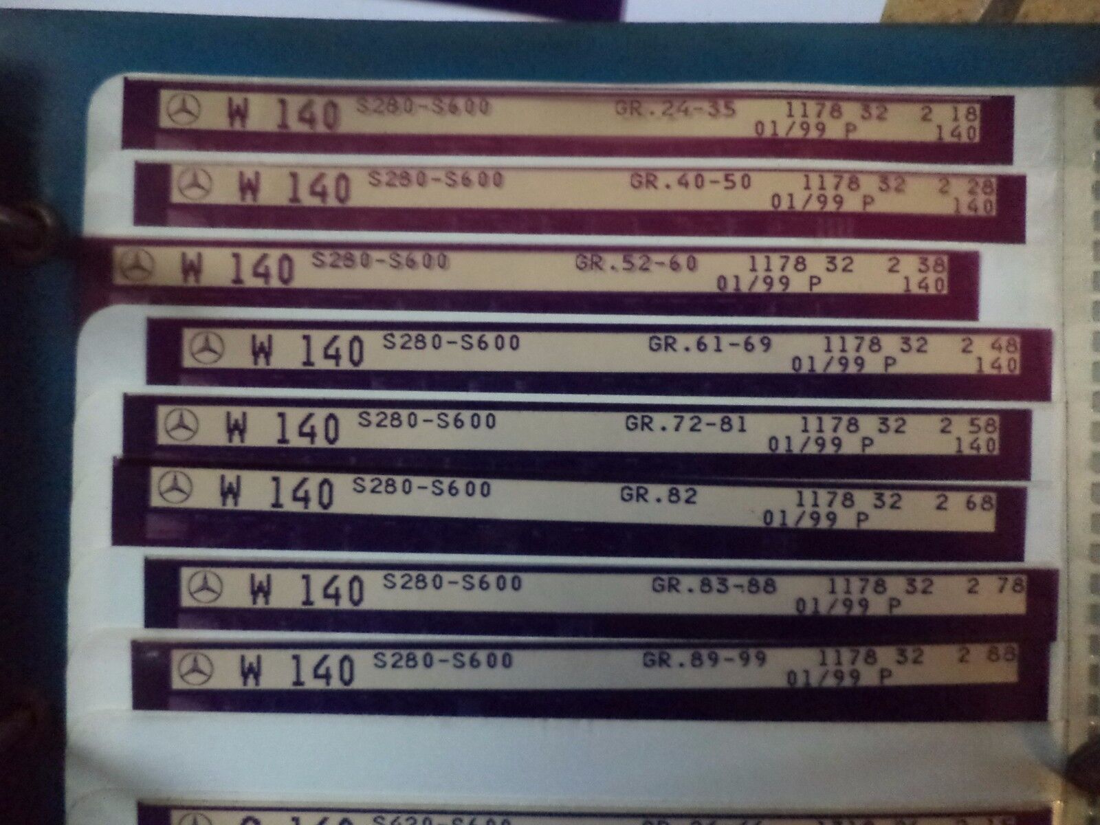 n°e600 lot 4 microfiche mercedes c124 jusqu&rsquo;a 1989 DPA86