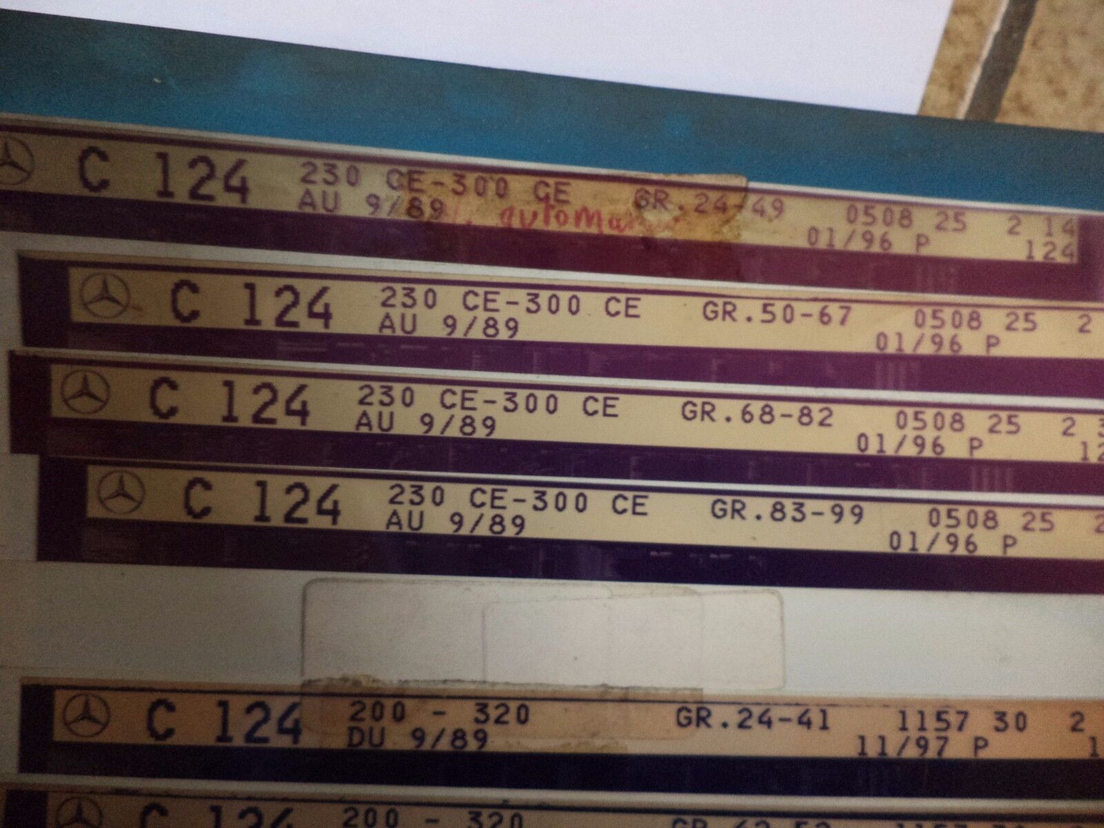 n°e600 lot 4 microfiche mercedes c124 jusqu&rsquo;a 1989 DPA86