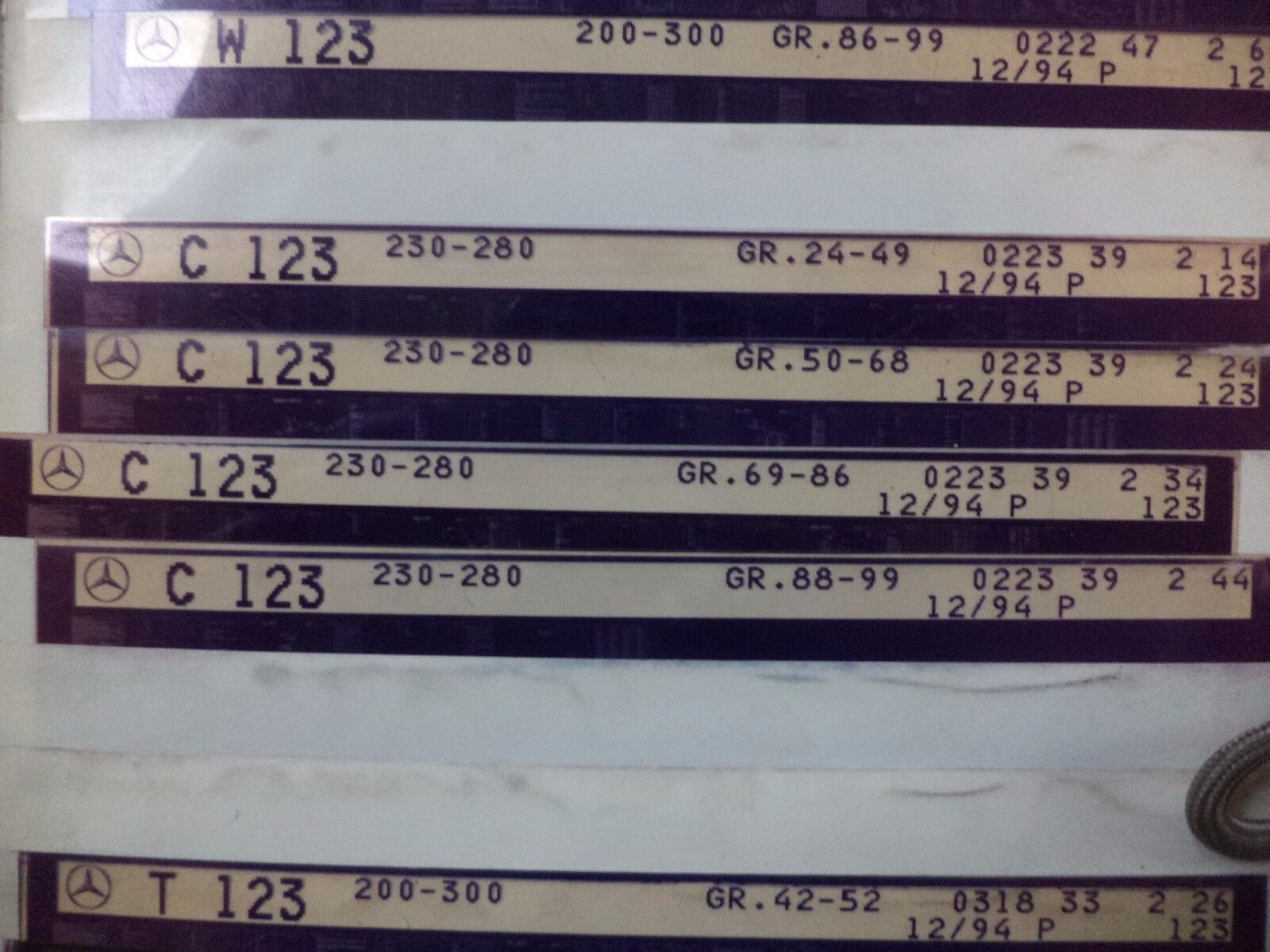 n°e594 lot 4 microfiche mercedes c123 coupe 230 280 DPA86