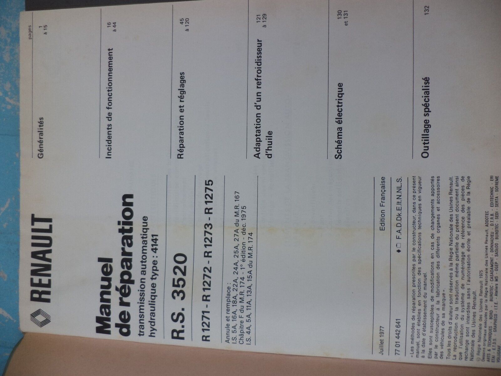 n°rt2 catalogue MR4141 renault boite automatique DPA86