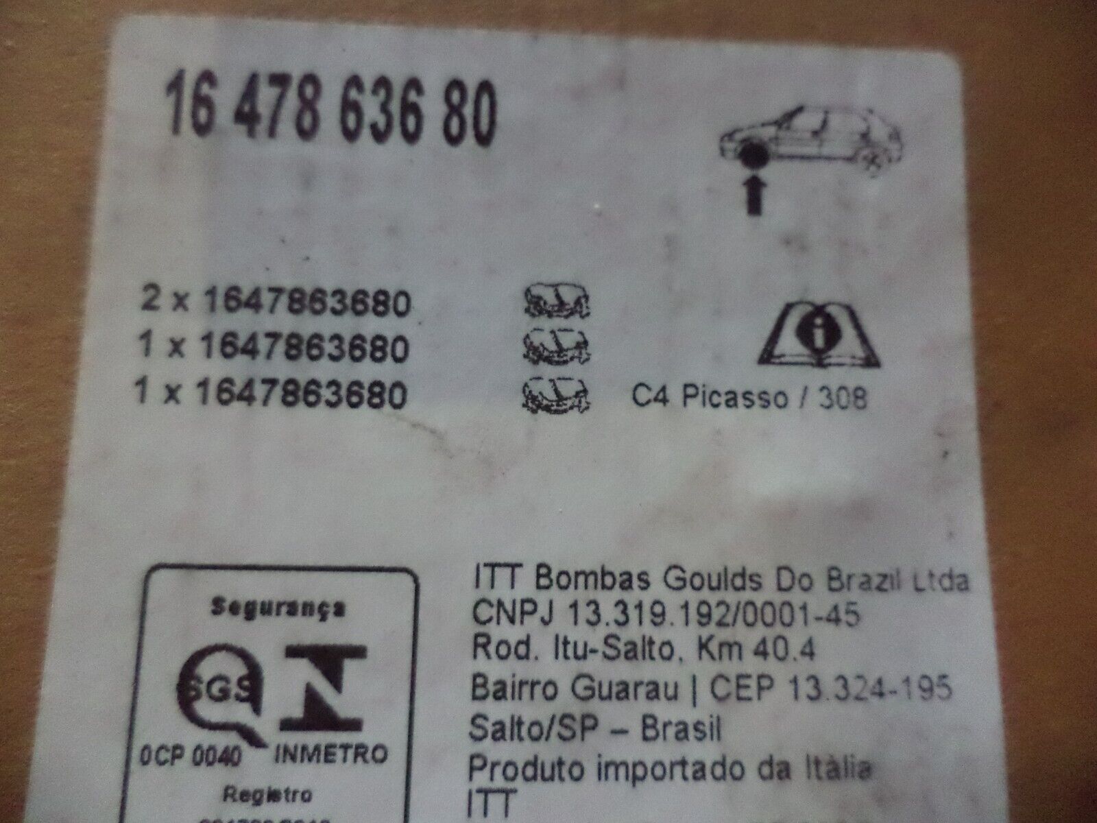 n°pb129 jeu plaquette av peugeot 308 1647863680 neuf DPA86