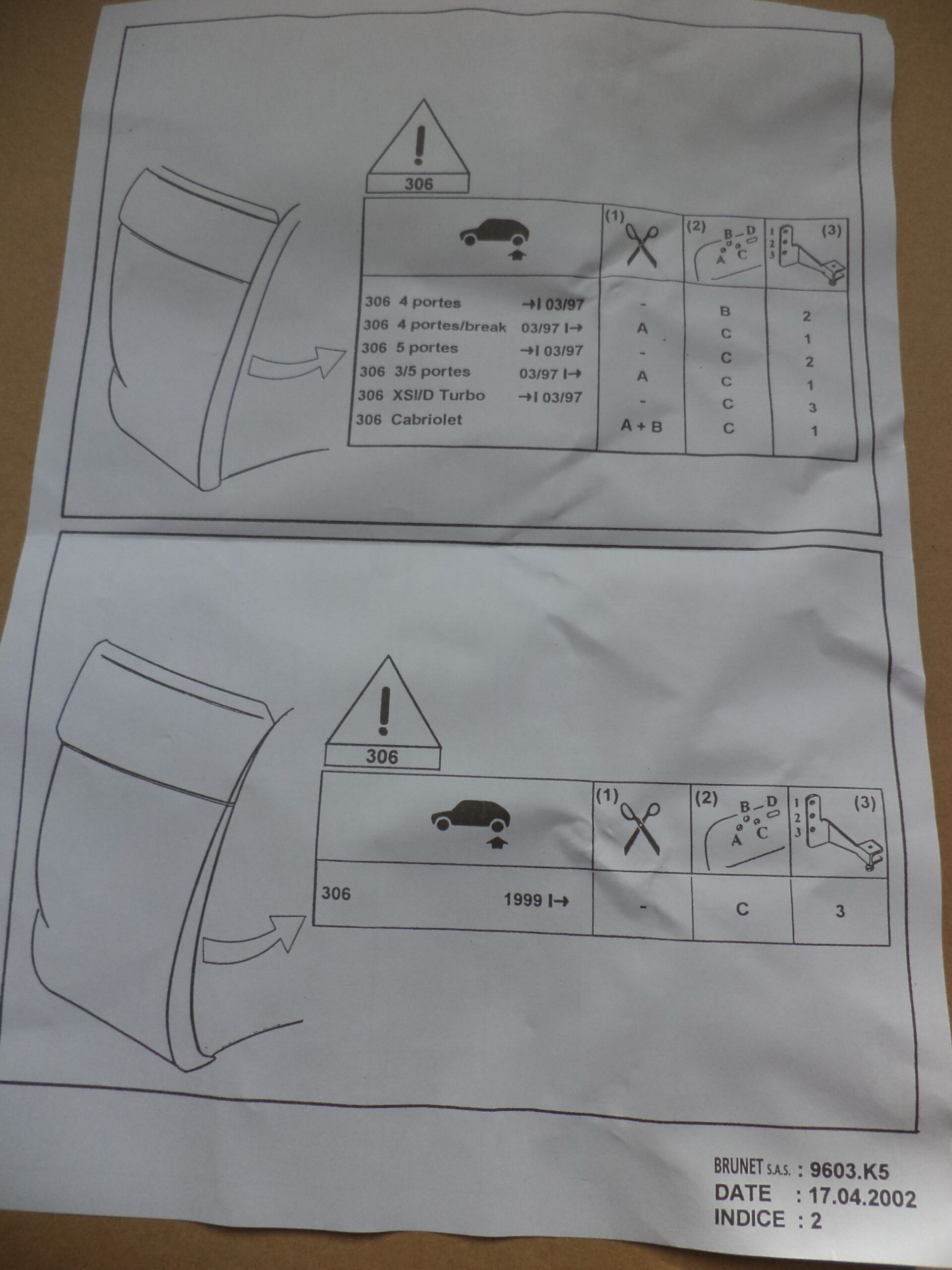 n°j9 bavette arriere peugeot 106 206 306 307 405 406 605 9603K5 neuve DPA86