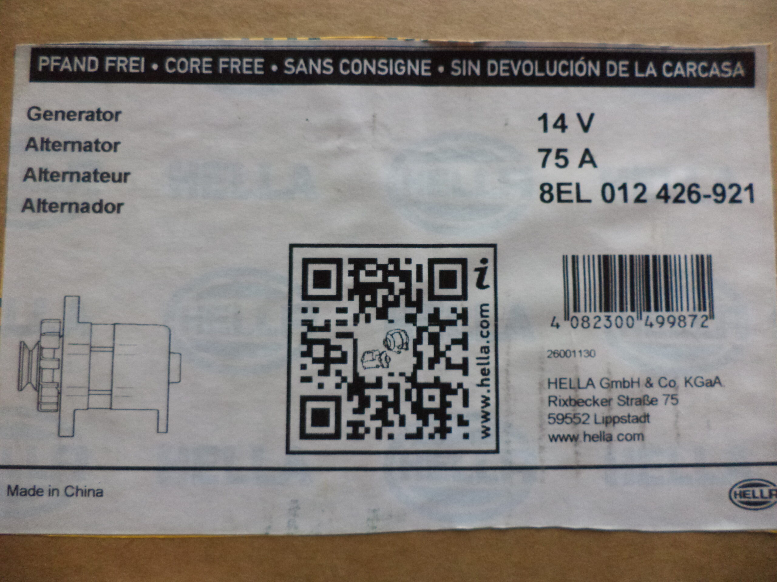 n°he16 alternateur fiat punto fiorino qubo opel agila corsa 8el012426921 neuf DPA86