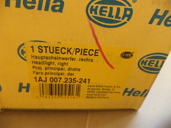 n°he132 phare VW golf 3 droit 1aj007235241 hella DPA86