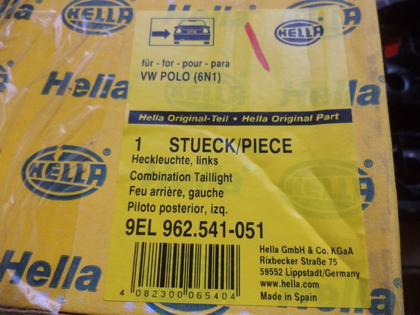 n°he38 feu VW polo arriere gauche 9el962541051 neuf DPA86