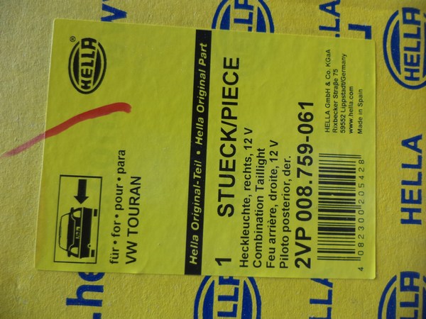 n°he61 feu VW touran arriere droit 2vp008759061 neuf DPA86