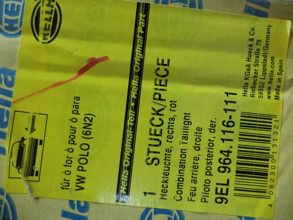 n°he71 feu VW polo 36N2 droit 9el964116111 neuf DPA86
