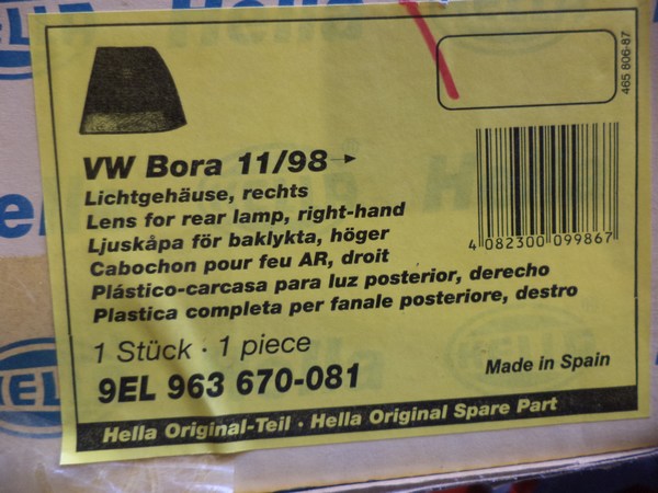 n°he72 feu VW bora droit hella 9el963670081 neuf DPA86