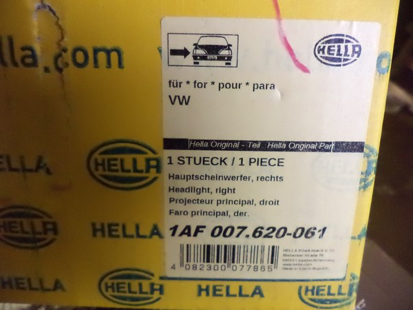 n°he353 phare droit VW passat B5 1af007620061 hella neuf H7 / H1 n°he353 phare droit VW passat B5 1af007620061 hella neuf H7 / H1 DPA86