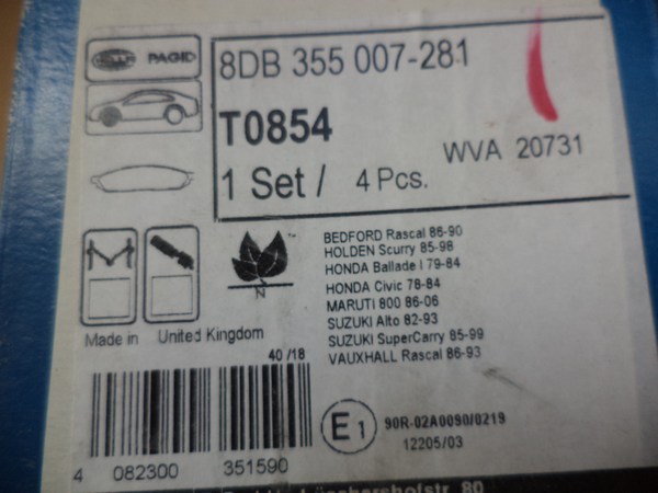 n°he525 plaquette avant honda civic maruti suzuki alto 8db355007281 t0854 hella neuve DPA86