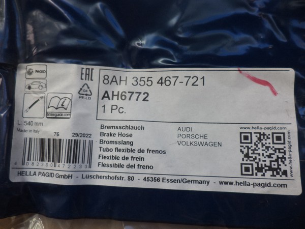 n°he532 lot flexible frein avant audi Q7 cayenne touareg 8ah355467721 ah6772 hella neuf DPA86