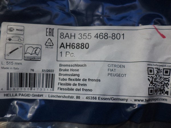 n°he533 lot flexible frein avant jumper boxer ducato 8ah355468801 ah6880 hella neuf DPA86