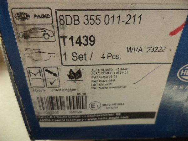 n°he544 jeu plaquette alfa 145 146 gtv fiat bravo marea 8db355011211 t1439 hella neuve DPA86