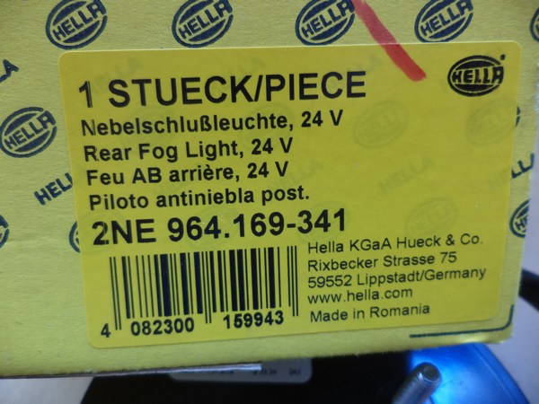 n°he572 antibrouillard arriere 24V LED poids lourd remorque tracteur 2ne964169341 hella neuf DPA86