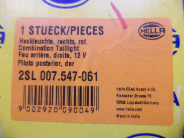 n°he602 feu arriere droit remorque tracteur hella 010451 2vb007547171 neuf DPA86