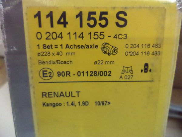 n°0087 kit frein prémonte renault kangoo 1 bosch 427119 neuf DPA86