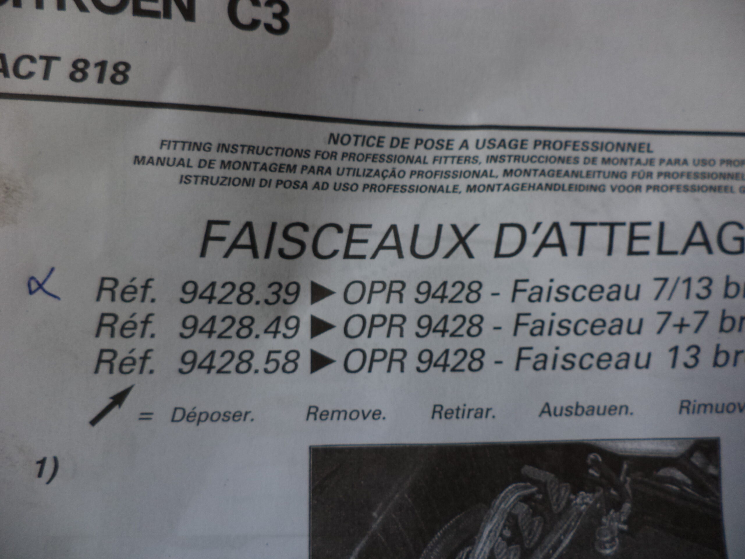 n°v559 faisceau attelage citroen c3 phase 1 942839 neuf DPA86