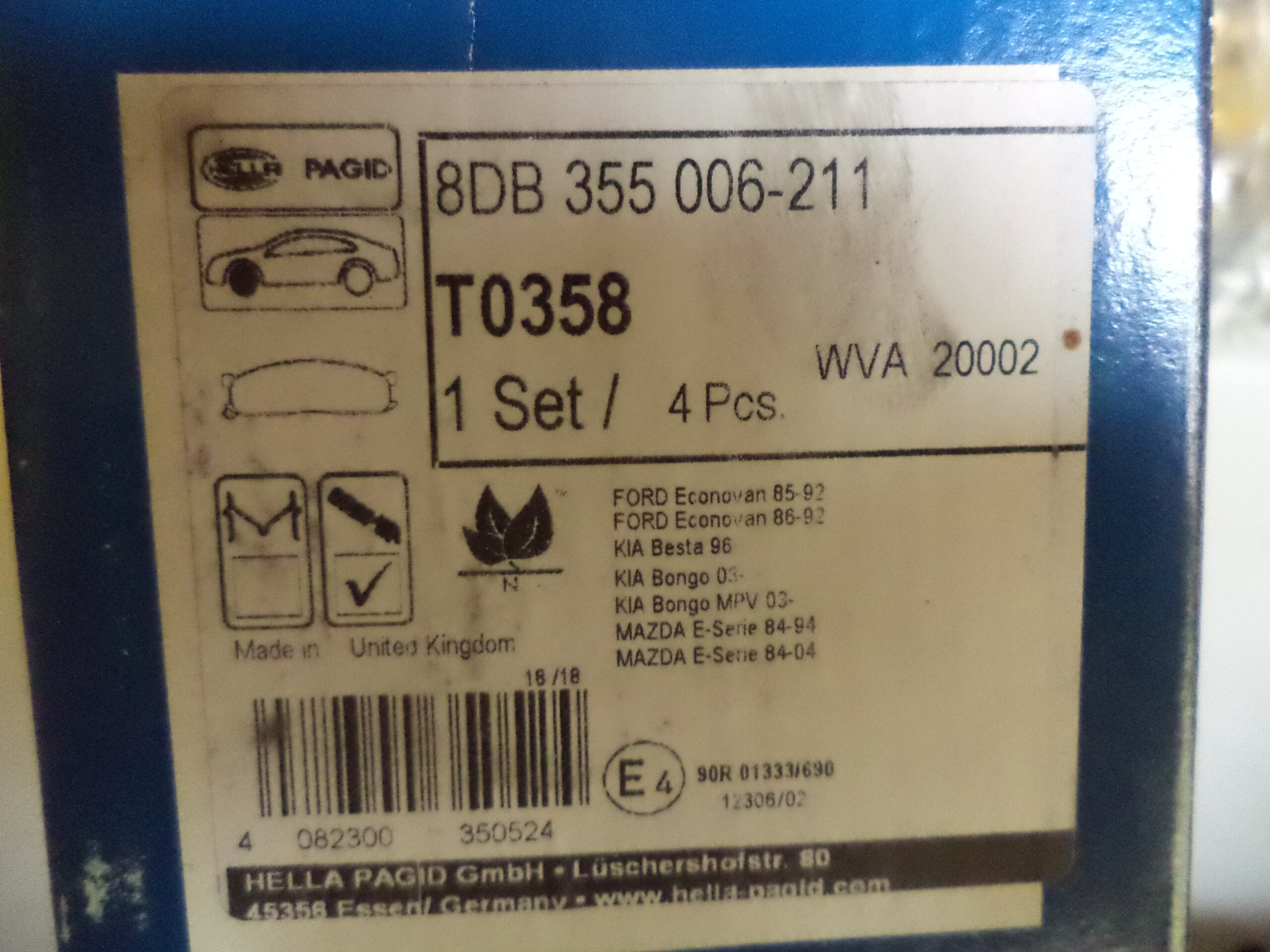 n°he696 jeu plaquette mazda serie E 2000 ford econovan 8db355006211 hella neuf DPA86