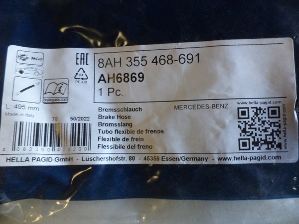 n°he713 2 x flexible frein mercedes classe A  8ah355468691 hella neuf DPA86