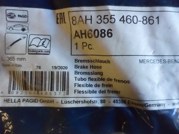 n°he719 2 x flexible frein Mercedes classe A vaneo 8ah355460861 hella neuf DPA86