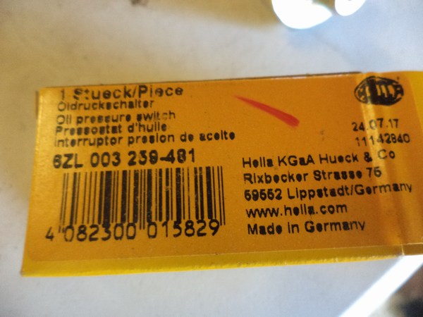 n°he750 capteur pression huile audi 80 100 a4 a6 a8 6zl003259481 hella neuf DPA86