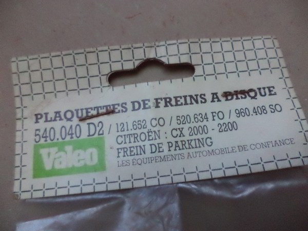 n°cf84 jeu plaquettes parking Citroen CX valeo 540040 D2 neuve DPA86